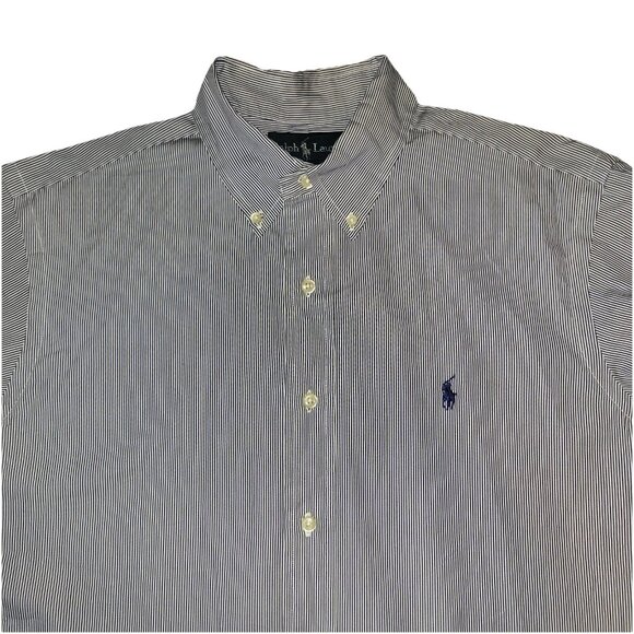 Ralph Lauren Dress Shirt Mens 15.5 Classic Fit White Blue Pin Stripe LS Button - Picture 1 of 16